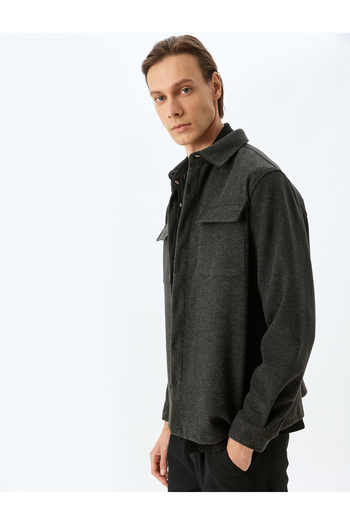 Koton Long Sleeve Viscose Blend Flap Pocket Detail Shirt Jacket