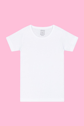 Arma Yıldız 3 Pcs Girls' Undershirt Short Sleeve T-Shirt Round Neck White 100% Cotton Rib
