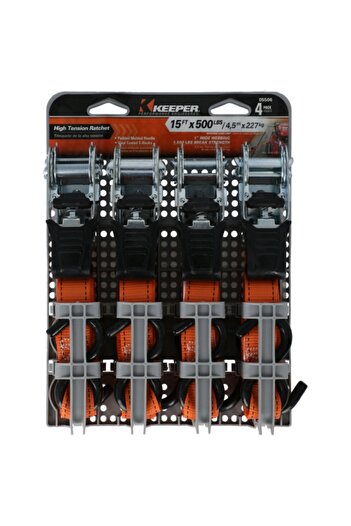 Keeper 4 Piece Ratchet Tie Down Strap 15ft
