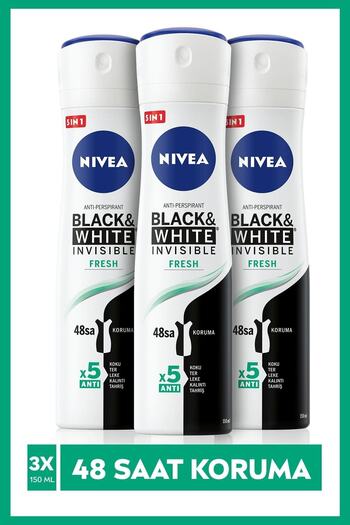 NIVEA Invisible Black&White Fresh Deodorant Spray 150ml Pack of 3 for Women
