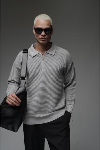 king brich Polo Neck Half Zippered Oversize Sweater