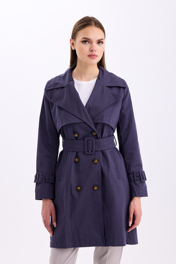 PASTELASTORE Dark Gray 100% Cotton Gabardine Midi (95cm) Lined Belted Women's Trench Coat 1113