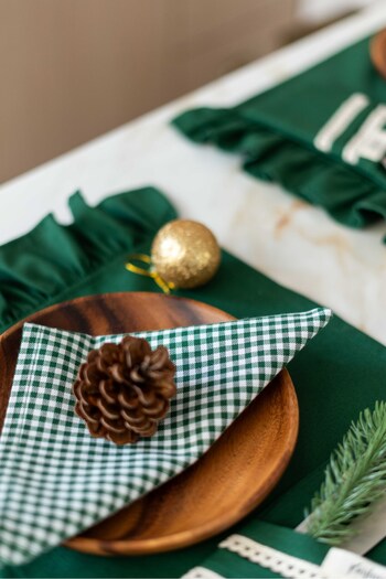 KaiHome Set of 6 100% Linen Fabric Checkered Green Napkins