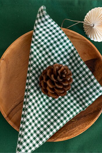 KaiHome Set of 6 100% Linen Fabric Checkered Green Napkins
