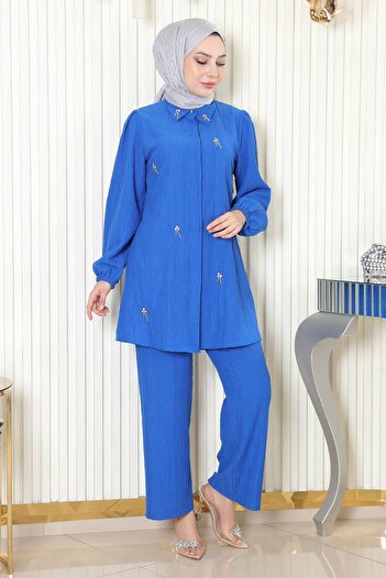 Modamihram Blue Suit 19902 - Λεπτομέρεια από πέτρα