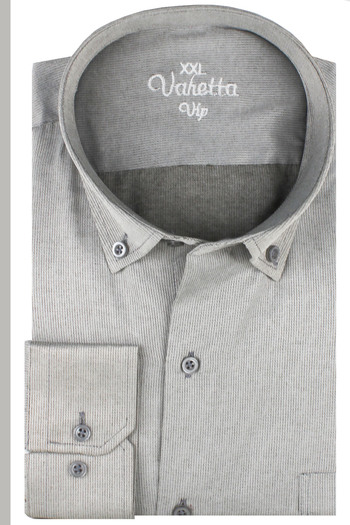 Varetta Men's Bronze Gray Striped Long Sleeve Large Size Wide Cut Pocket Shirt