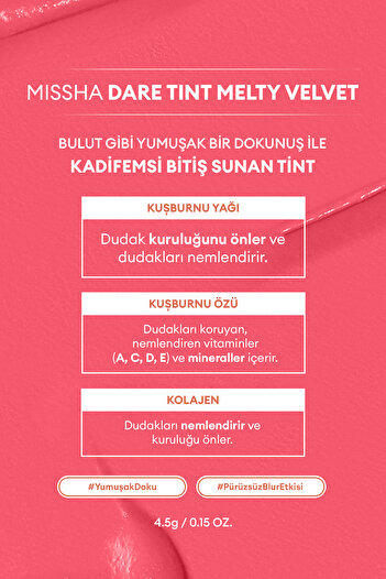 Missha Uzun Süre Kalıcı, Bulaşma Yapmayan, Kadifemsi Bitiş Sunan Tint Dare Tint Melty Velvet (Rose Letter)