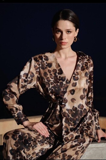 Suziş Women's Leopard Patterned Pant Shirt Set 51072