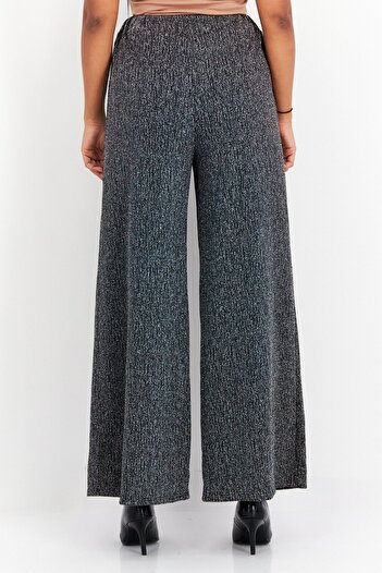 Sage The Label Women Regular Fit Textured Wide Leg Pants, Black