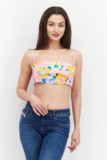 Gbemi Women Square Neck Sleeveless Floral Print Top, Pink Combo