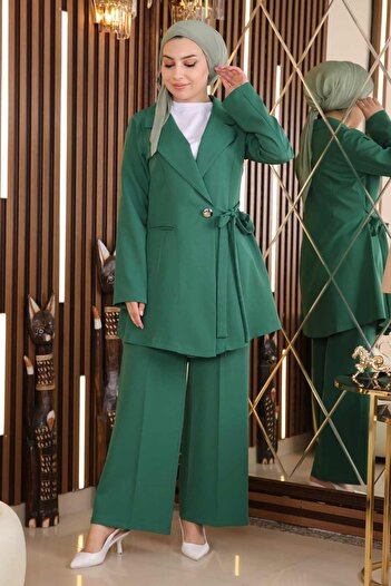 Modamihram Sash Detailed Suit Emerald 19106