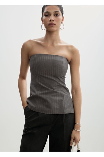 MANGO Woman Slim Striped Strapless Blouse