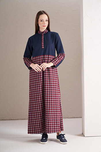 Mevra Claret Red Block Dress - Navy Design