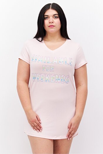 French Affair Women Graphic Short Sleeves Sleepwear Dress, Pink