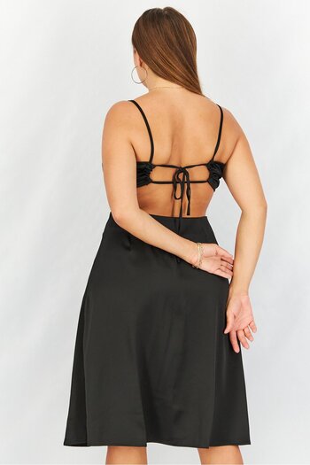 Unique Women Solid Sleeveless Cutout Midi Dress, Black