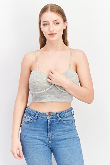 Asos Design Women Tall Sweetheart Sleeveless Textured Top, Heather Grey