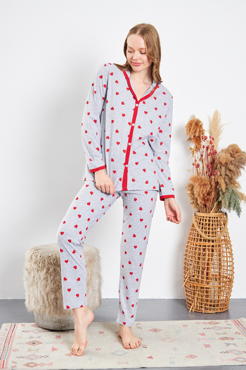 ESPİNA Women's Metraj Printed Pocketless Cotton Pajama Set