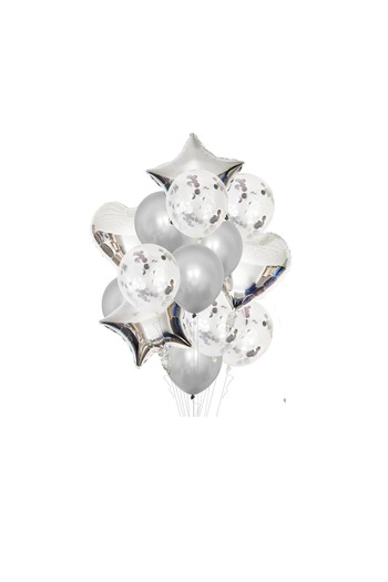 Paparti Silver Heart Star Foil Balloon Set Fit Heliuma Birthday Party Decoration Ornament Set