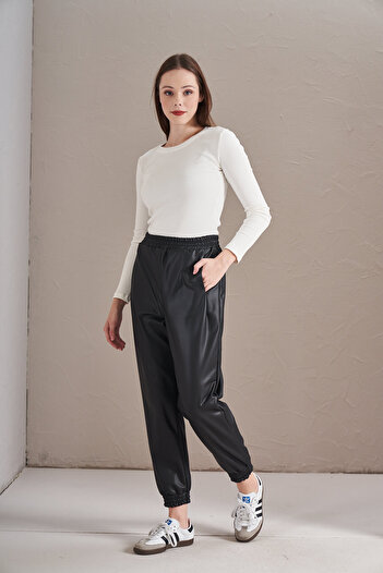 Mevra Black Leather Trousers