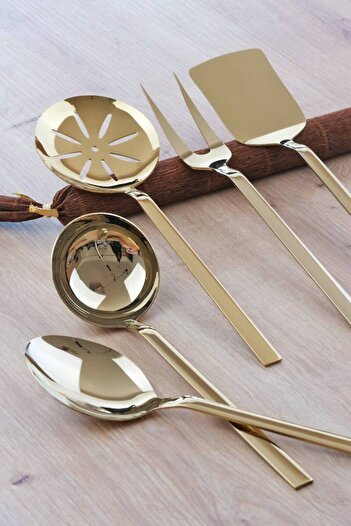 DMR LİFE 5 Piece Diamond Gold Titanium Serving Set 5 Pieces