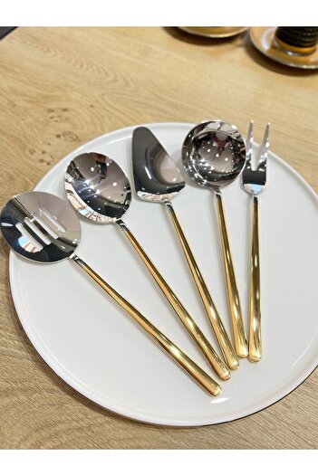 DMR LİFE Dmr Life 5 Piece Gold Plated Sauce Serving Set (Small Size)