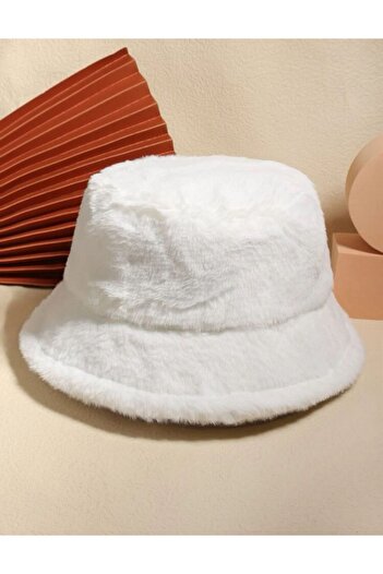 MARBERRY White Color Plush Bucket Hat