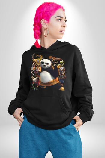 Angemiel Kung Fu Panda Print Black Hooded Men's and Women's Sweatshirt Hoodie