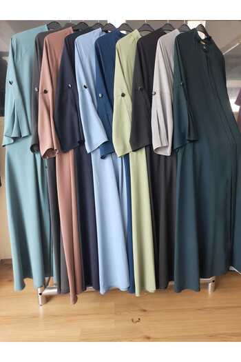 GigiTex Emerald Green Crepe Ferace - Casual, Seasonal, Front Buttoned and Sleeve Pleated Top Coat