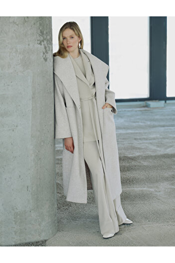 Koton Extra Long Stamp Coat Široký šálový límec Kapesní Detail bočního rozparku
