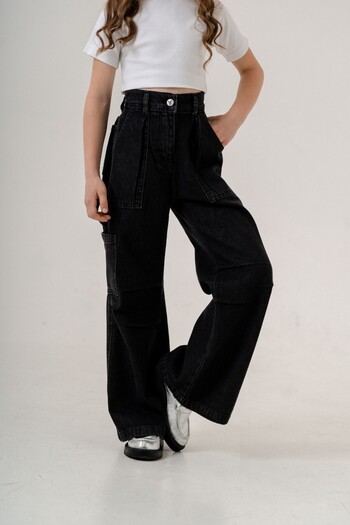 GİYİCEM Girls' Pocket Pleated Jeans