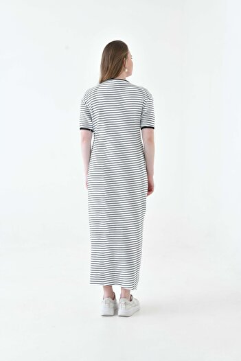 mirach Ribbed Knitwear Dress - Short Sleeve, Flexible Lycra, Oversize, Maxi Maxi Length