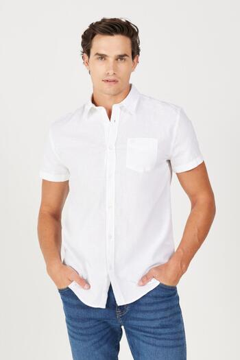 WRANGLER Regular Fit Normal Cut Short Sleeve Button Collar Linen Shirt