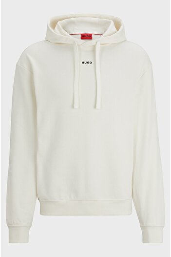 HUGO Erkek Kapüşonlu Yakalı Gögüs Ortasında Kontras Logolu Krem Sweatshirt 50486478-121