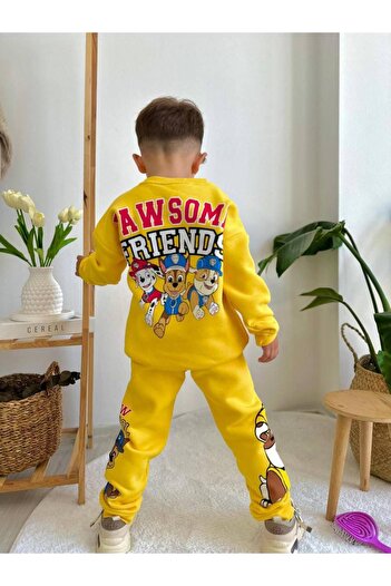 Prime Butik Paw Patrol 3 Yarn Tracksuit Set for Boys - Yellow Color, Bottom and Top Set