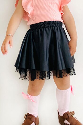 Breeze 3-7 Years Old Girl's Black Tulle Leather Skirt