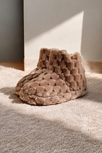 İpek Plush Women's Winter Home Boots Slippers Soft Coiled Pattern Silent and Non-Slip Sole