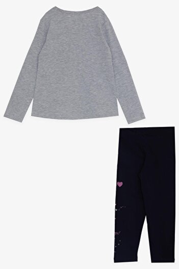 Breeze 2-6 Years Girl's Gray Melange Tights Set - Cute with Printed Hearts