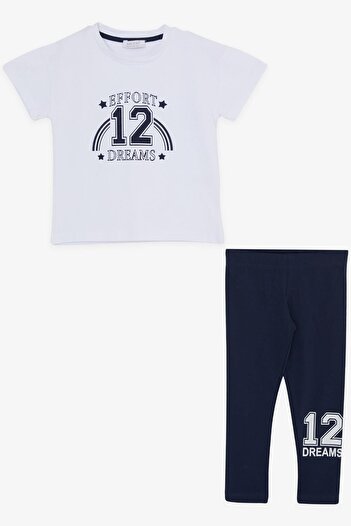 Macawi White Girl's Tights Set - Number Printed, Age 3-7