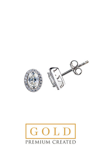 So CHIC... Beyaz Altın Sertifikalı Premium Created Taşlı Oval Tektaş Küpe