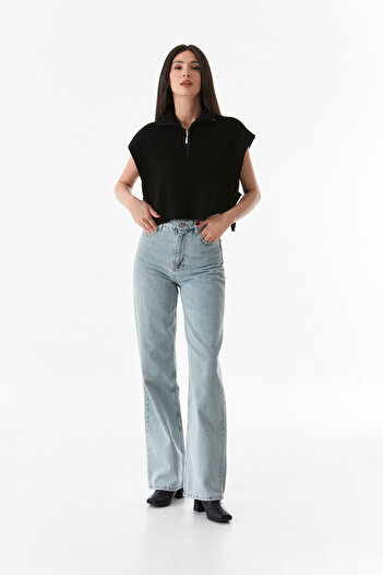 Fulla Moda Half Zippered Stand Collar Knitwear Sweater