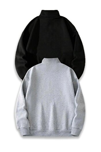 khufu Copy - Set of 2 Half Zipper Stand Collar Los Angeles Printed Sweatshirt