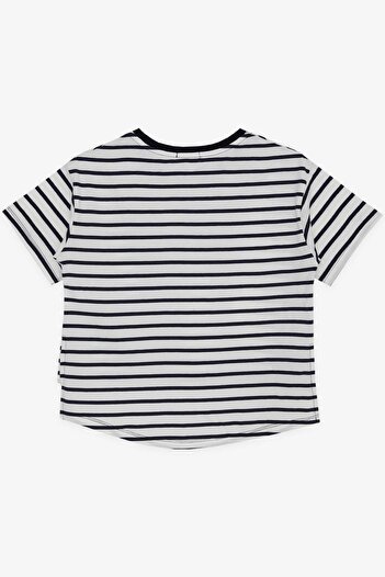 Breeze Κοριτσίστικο T-Shirt Κείμενο εμπριμέ κοντό ριγέ μπροστά 9-16 ετών, λευκό