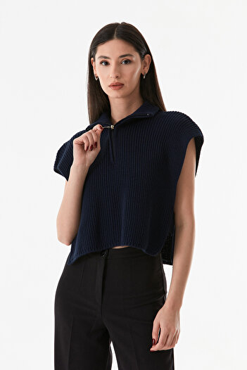 Fulla Moda Half Zippered Stand Collar Knitwear Sweater