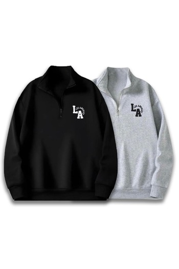 khufu Copy - Set of 2 Half Zipper Stand Collar Los Angeles Printed Sweatshirt