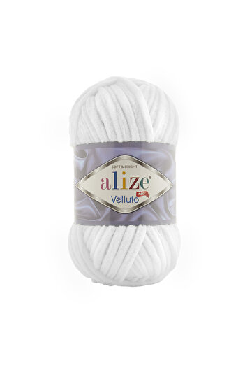 Alize Velluto 55 White Velvet Hand Knitting Yarn Cardigan Booties Home Boots Scarf Hat Blanket Slippers