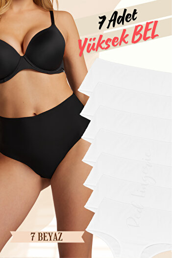 red iç giyim High Waist White Cotton Panties - Pack of 7 (Large Size-Battal-Bato)