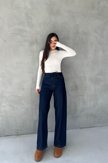 Seda Yalçın Atelier Navy Blue Elastic Waist Lace-Up Jeans