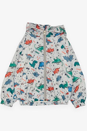 Breeze Boy's Raincoat Forest Themed Animals Patterned 1-6 Years, Gray Melange