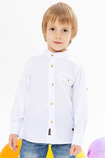 Breeze Boy's Shirt with Crest and Buttons, Age 8-12, White