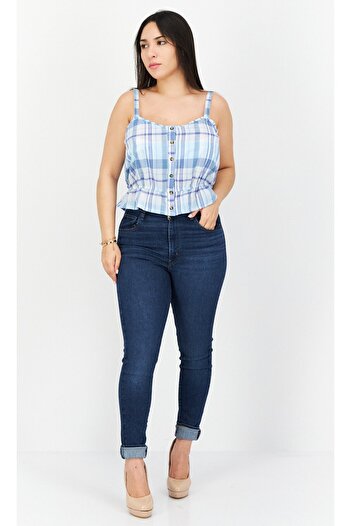 LUCKY BRAND Women Square Neck Sleeveless Plaid Top, Blue